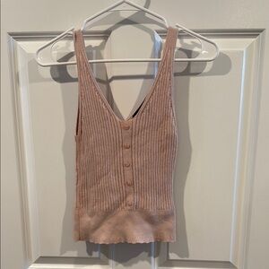 Express Ribbed Button-Down Tank Top - pink